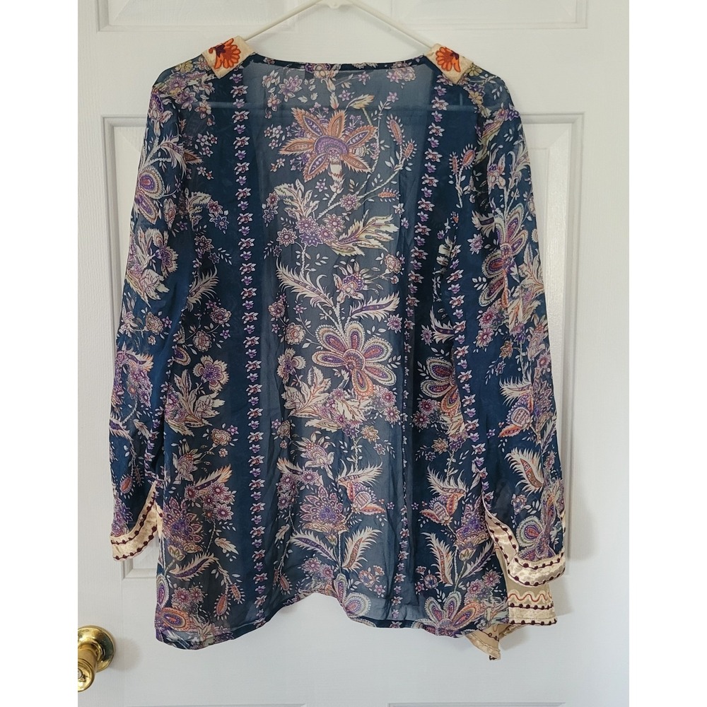 Soft Surroundings Moonlight Boho Embroidered Kimono Top S Sheer Floral Hippie - Picture 2 of 7